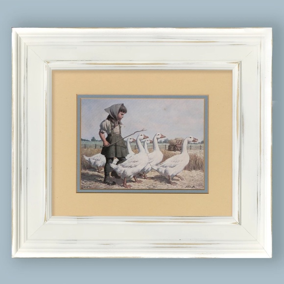 Vintage Art Print Little Girl with Geese, Nursery room art print,  cottage - Picture 5 of 5